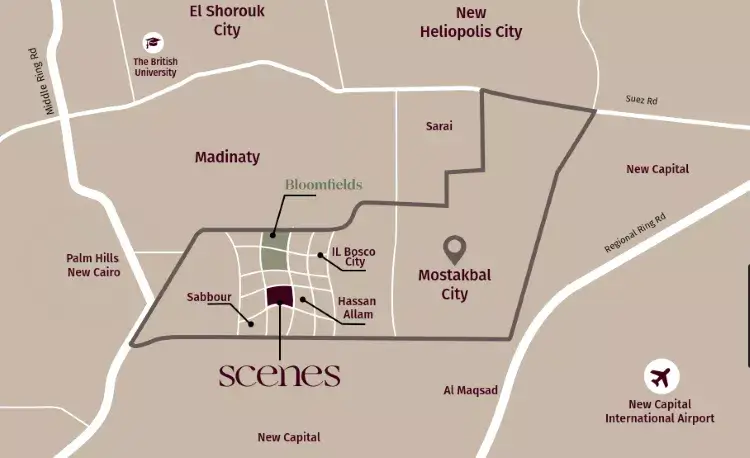 Location of Scenes Compound in Mostakbal City, East Cairo