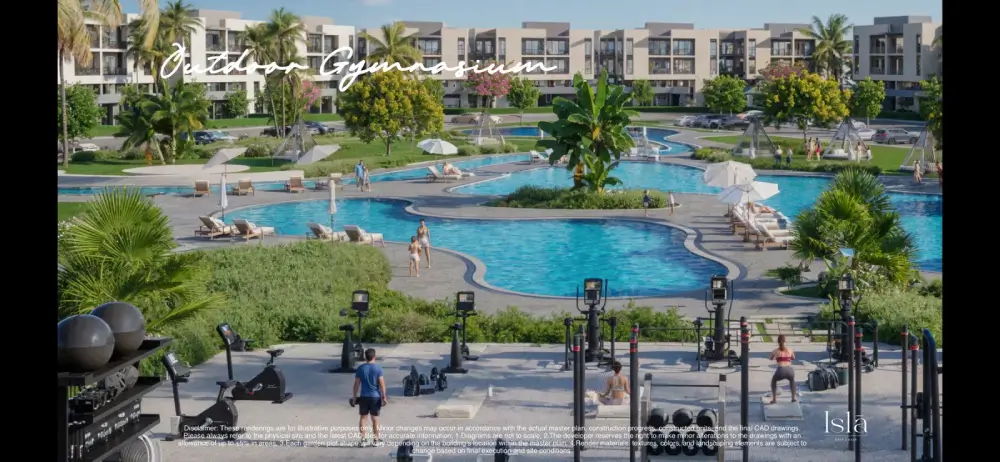 Water features and landscaped areas at Isla New Mansoura